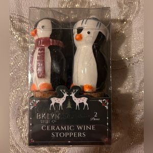 BKLYN ceramic penguin wine bottle stoppers toppers set of 2 winter penguins